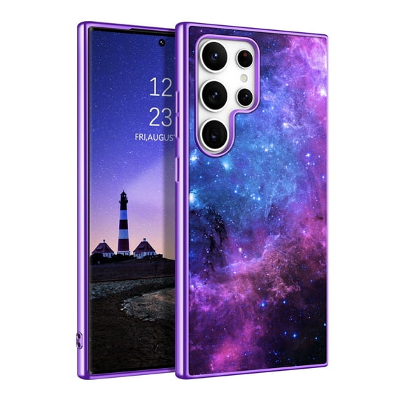 VENINGO Case for Samsung S24 Ultra Case Glow in the Dark Slim Thin Fluorescence Nebula Pattern PC Shell TPU Bumper Scratch-Resistant Protective Case for Samsung Galaxy S24 Ultra 6.8" Blue