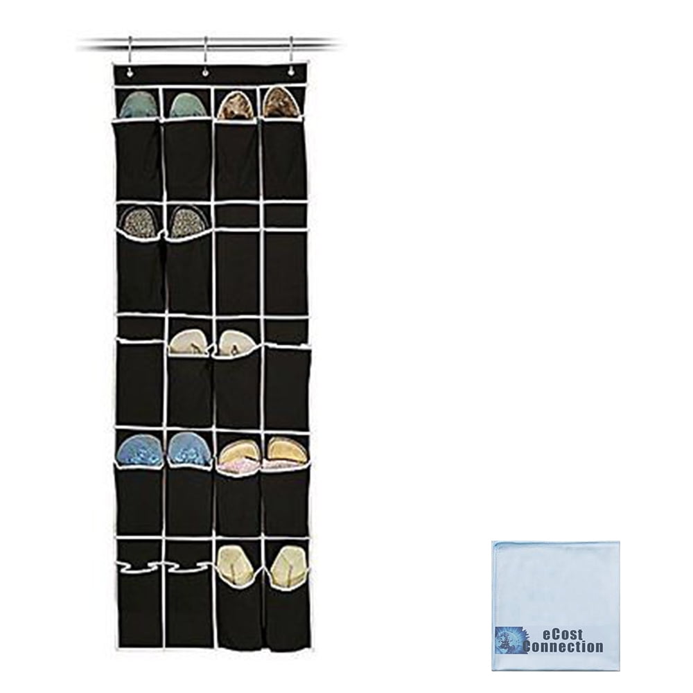 20 Pair Hanging Shoe Organizer Black/White + eCostConnection Microfiber