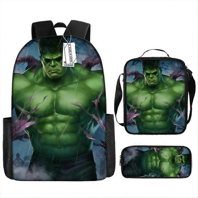 Mochila con estampado de dibujos animados de Hulk, bolso bandolera, estuche para lápices, juego de 3 piezas, mochila escolar para estudiantes, juego de papelería