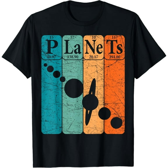 Planets Periodic Table Elements Solar System Planets T-Shirt men and women can wear, black, white, gifts
