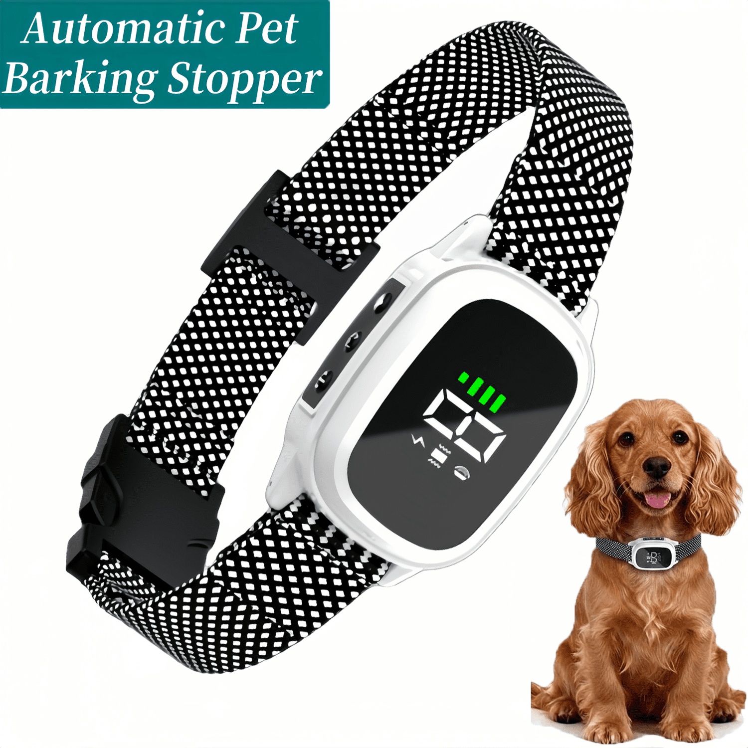 Automatic Dog Bark Collar Rechargeable Anti Barking Training Collar with Vibration Shock for Large Medium Small Dogs Waterproof Bark Shock Collar
