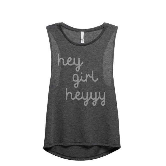 Hey Girl Heeyyy Women's Fashion Sleeveless Muscle Tank Top Tee Charcoal Grey Small