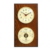 Bey-Berk International WS113 Quartz Clock & Barometer with Thermometer - Oak Wood
