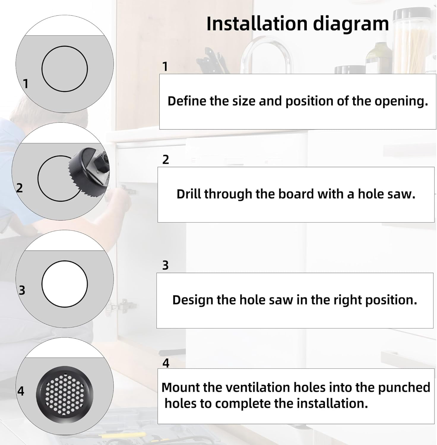 50 Pcs Round Soffit Vents 2 inch/53 mm Circular Air Vents Stainless Steel Circular Soffit Vents Mesh Hole Louver for Wardrobe Cabinet Shoe Cabinets Kitchen (Black)