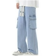 thumbnail image 1 of Pantalones largos de moda para hombre, casuales, de color sólido, con cremallera, bolsillos, cuerda elástica, pantalones vaqueros casuales para hombre., 1 of 3