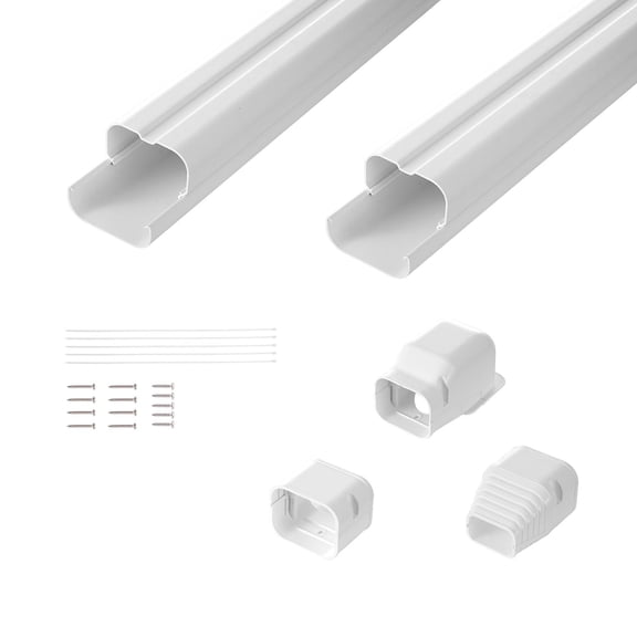 3-inch x 7.4Ft PVC Mini Split Line Set Cover Kit for Heat Pump & AC Unit, Includes 2 Straight Ducts   Full Installation Components, Paintable, Easy Install, White
