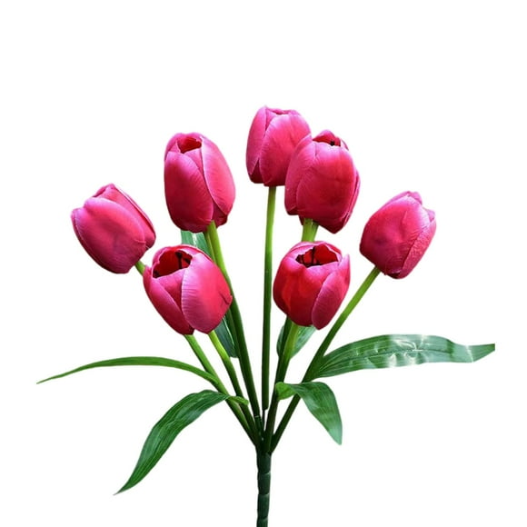 Fake Tulips Artificial Flowers, Real Touch PU Faux Flowers, 1 Bouquet 9 Heads,Tulip Stems for Wedding Spring Bouquet Floral Arrangement Home Party Office Decorations for Mother's Day(Hot Pink)