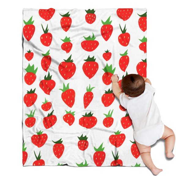 Red Strawberry Plants White Pattern Blanket,Comfortable Soft Flannel Throw Blanket,All Season,Warm Lightweight Blankets for Sofa Bed Couch Living Room Chair,30"x40"