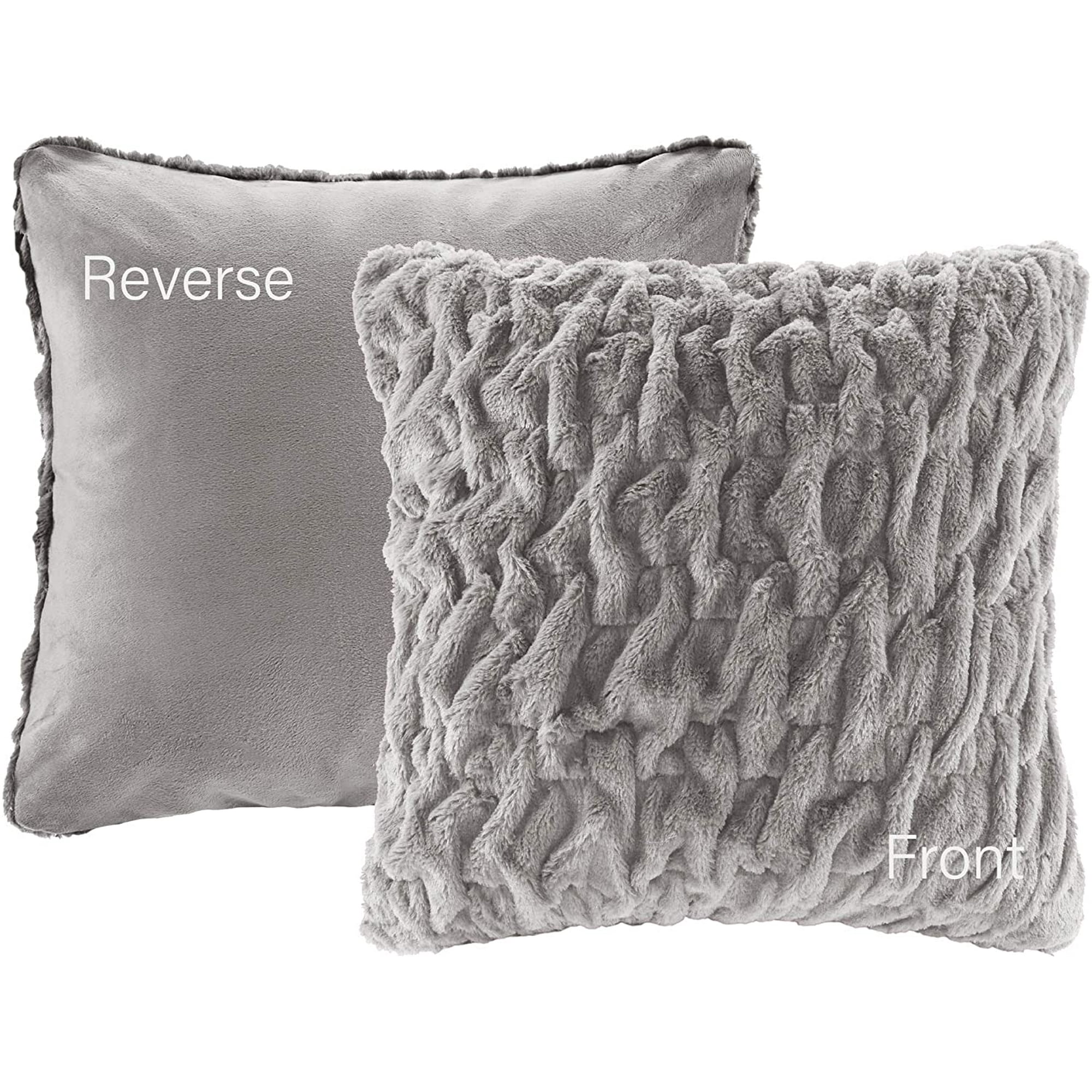 Ruched Faux Fur Plush 3 Piece Throw Blanket Set Ultra Soft Fluffy with 2 Square Pillow Covers 50 in x 60 in Grey Walmart