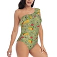 thumbnail image 3 of Pofeuu Taco Print Women's One Piece Swimsuits One Shoulder Swimwear Asymmetric Ruffle Monokinis Bathing Suits-Medium, 3 of 6