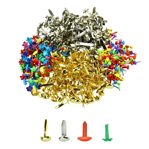 BUZIFU 400Pcs Brad Paper Fastener Metal Gold Craft Brads Silver Split Pins Round Scrapbooking Brads Mini Paper Fasteners Multicolor Flower Decorative Brads for Card Making, DIY Craft Decoration