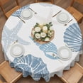 thumbnail image 2 of Summer Marine Life Round Tablecloth 60 inches Graffiti Corals Blue Shell Conch Sea Starfish Waterproof Oil-Proof Table Cloth Round Table Cover for Holiday Party Picnic Dinner Decor Indoor Outdoor Use, 2 of 9