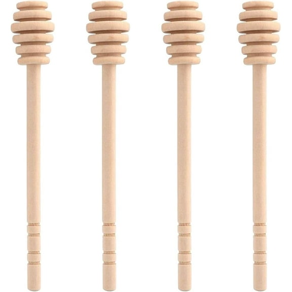 Kiibsot 4 Pcs (6 Inches) Wooden Honey Mixing Stirrer Honey Dipper Sticks, Honey Comb Stick Honey Spoon Collecting Dispensing Drizzling Jam
