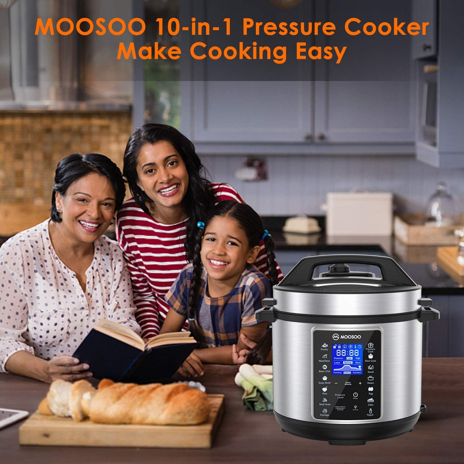 Moosoo Electric Pressure Cooker with 13 One-Touch Program, Touchscreen 