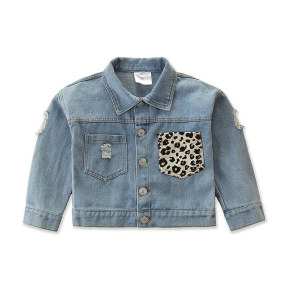 JaJaho Girls Denim Jacket Long Sleeve Casual Coat With Leopard Print Fall Outerwear For Toddler Kids Youth Cartoon Classic Infants Dailywear