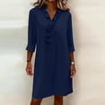 thumbnail image 4 of Women's Midi Dress V-Neck Ruffle Trim 3/4 Sleeve Shift Dresses with PocketsCasual Office Everyday Dresses for Women Navy L, 4 of 9