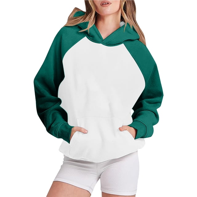 Timegard Sweatshirts for Women Long Sleeve Hoodies Pullover Fall Color Block Loose Tops with Pockets