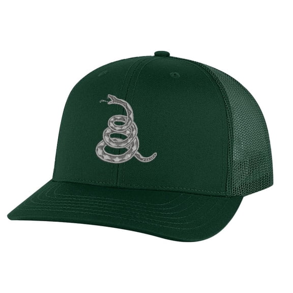 Gadsden Don’t Tread On Me Trucker Hat – Classic Rattlesnake Embroidered Mesh Snapback, Adjustable Patriotic Cap (AlpineGreen)