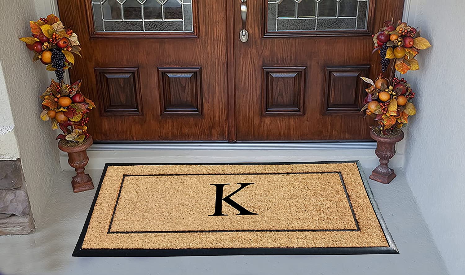 A1HC Natural Coir & Rubber Monogrammed Door Mat, 30x60 in, Thick Durable Heavy-Duty Entrance Mat with Thin Profile for Front Door