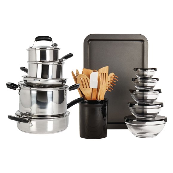 Basic Essentials 25Pc Ensemble d’ustensiles de cuisine en acier inoxydable