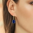 thumbnail image 3 of Gem Stone King 13.50 Ct Blue Simulated Sapphire White Diamond 18K Yellow Gold Plated Silver Earrings, 3 of 3