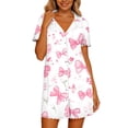 thumbnail image 2 of Women's Summer Nightgowns Button Down Lapel Collar Short Sleeve Sleep Shirt Pajama Dress Casual Printed Oversized Lightweight Comfy Loungwear Nightgown, 2 of 7