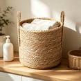 thumbnail image 3 of XKHHLH Seagrass Woven Storage Basket with Handles, Natural Handwoven Round Organizer Basket for Blankets, Toys, Towels, Laundry and Fireplace Wood Home Decor, 3 of 5