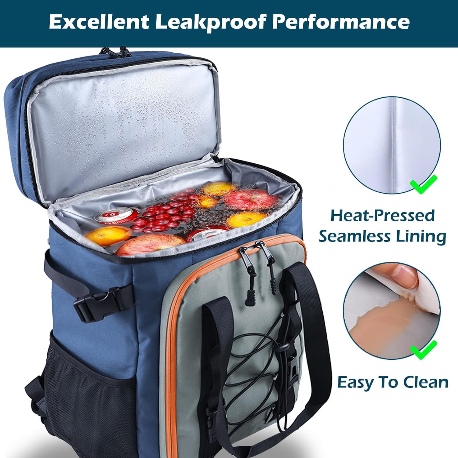 HOMEYA Cooler Backpack,40 Cans Backpack Cooler Insulated Leak Proof,Portable Multifunctional Double Deck Camping Coolers Bag for Picnic Hiking Travel,Navy Blue