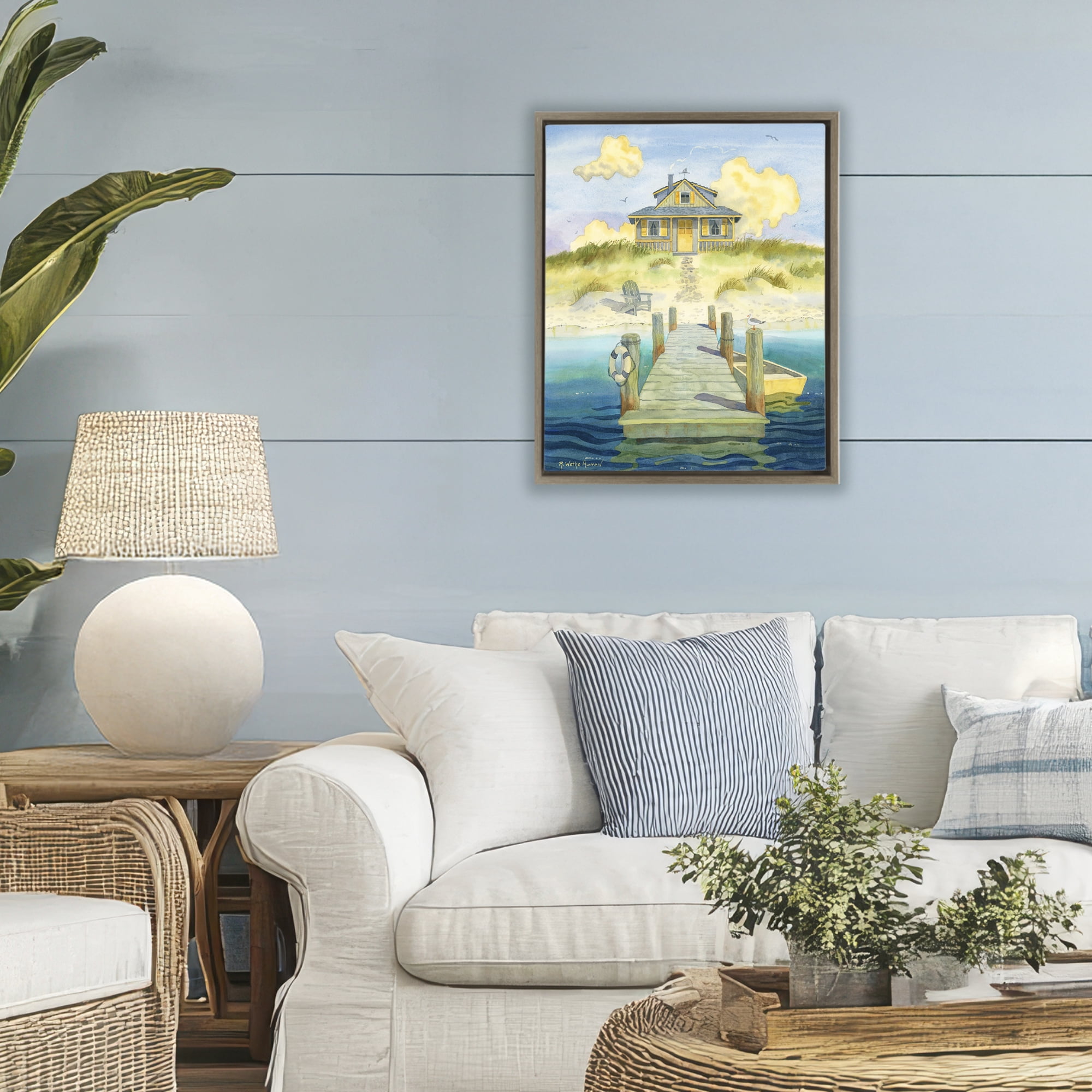 Stupell Industries Welcome Seaside Retreat Cottage Brown Framed Floater Canvas Wall Art, design by Robin Altman
