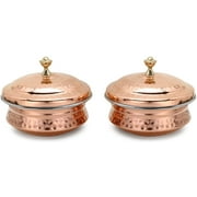 Zap Impex Serving Bowls Stainless Steel Copper Indian Dishes Handi Set Tureen (13 cm) Set of 2 Brown