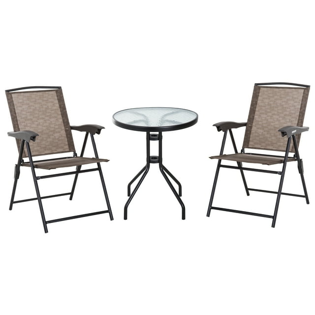 CoSoTower Ensemble Bistro Pliant pour l'Extérieur, Table de Patio et Chaises avec Dossier Inclinable et Table à Manger Ronde, Brun
