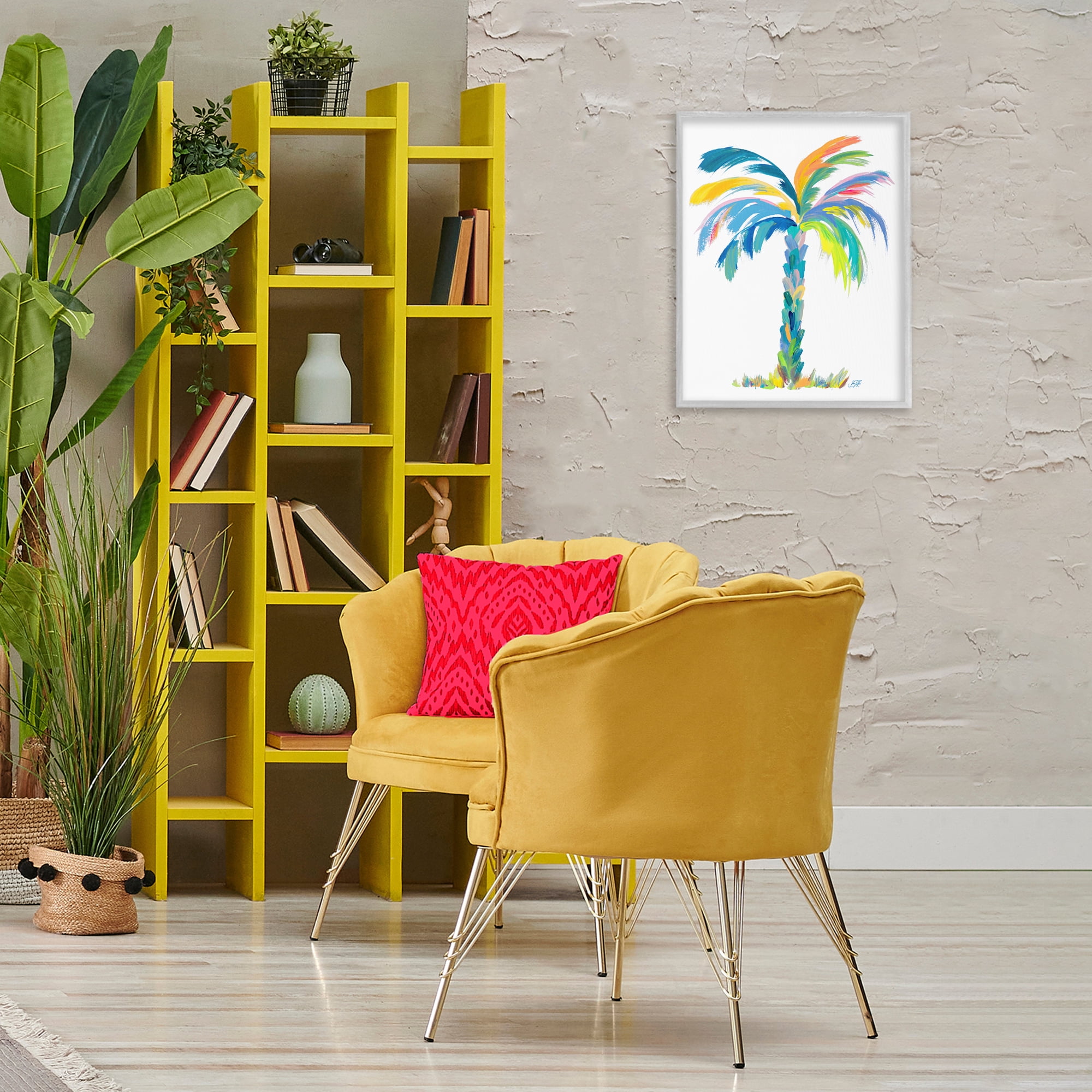 Stupell Industries Bold Brushed Palm Botanical & Floral Painting Gray Framed Art Print Wall Art, 16 x 20