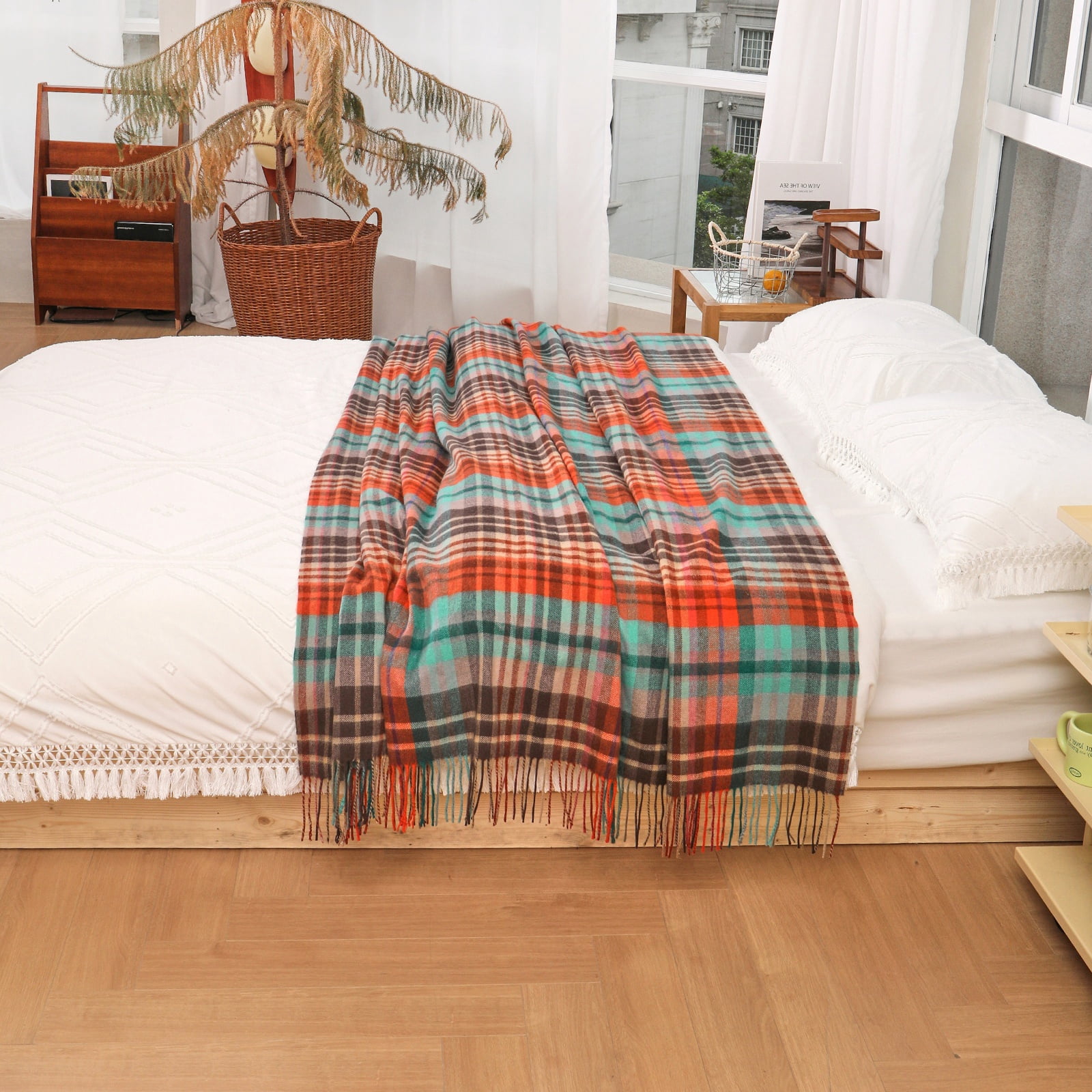 WAMSOFT Pure Wool Throw Blanket Knee Rug Warm Soft 83" x 55"for Couch Bed Camping throws blankets,1.5lb