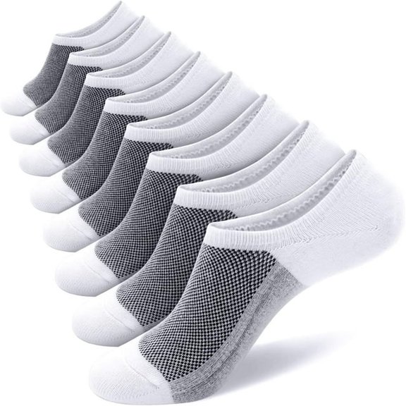 Xiao Hua Men's Invisible Socks 8 Pair Set Low cut Cotton Socks Anti slip Short Socks Suitable for Size7-10, Black and White