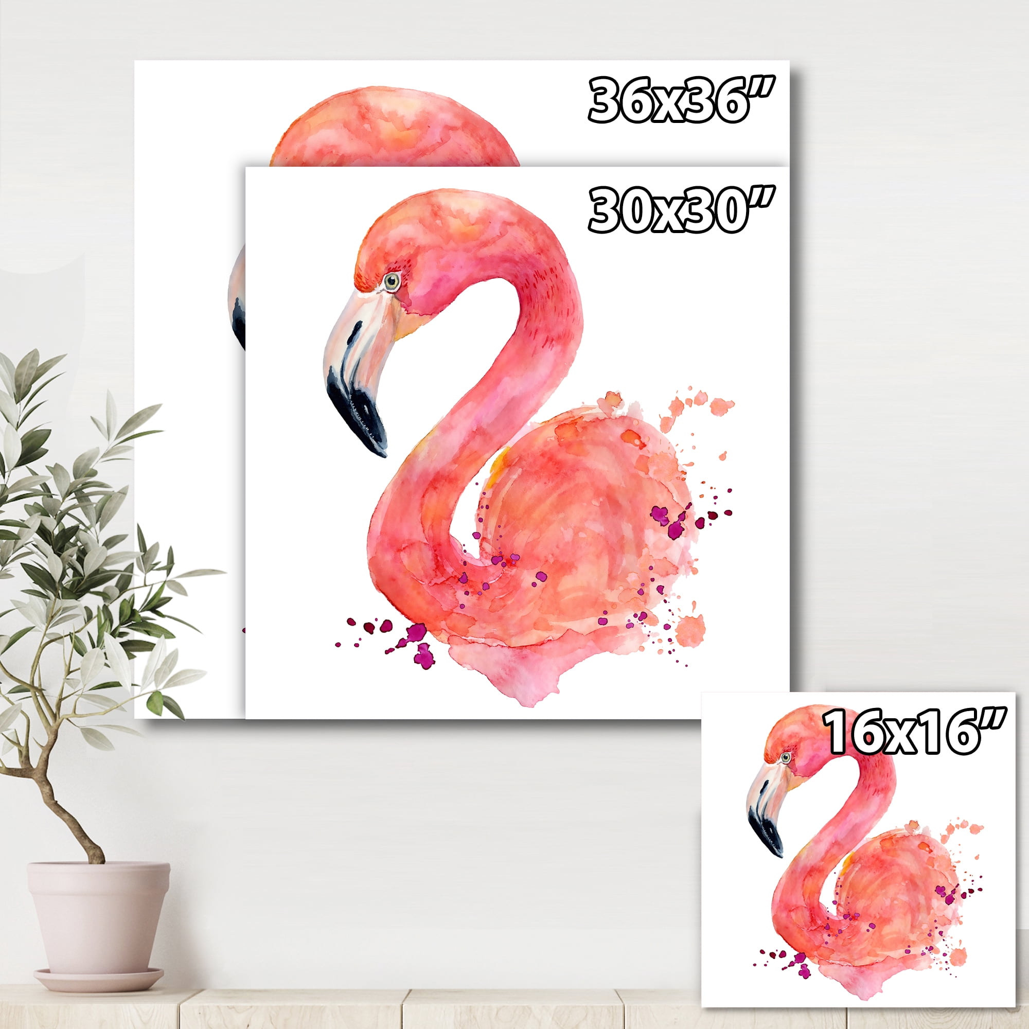 Abstract Portrait of Pink Flamingo I 36 in x 36 in Painting Canvas Art Print, by Designart