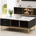 thumbnail image 1 of Bingirl Modern Fluted Sideboard Buffet Cabinet with Glass Doors and Adjustable Metal Legs - Black Coffee Buffet for Living Room, Dining Room and Kitchen, 1 of 8