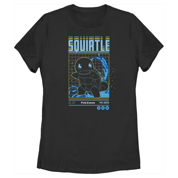 Women's Pokemon Squirtle Retro Grid Graphic Tee Black Large