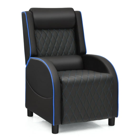 Giantex Massage Gaming Recliner Chair, PU Ergonomic Single Sofa w/Headrest, Lumbar Support, Racing Style, Reclining Home Theater Seating, Blue