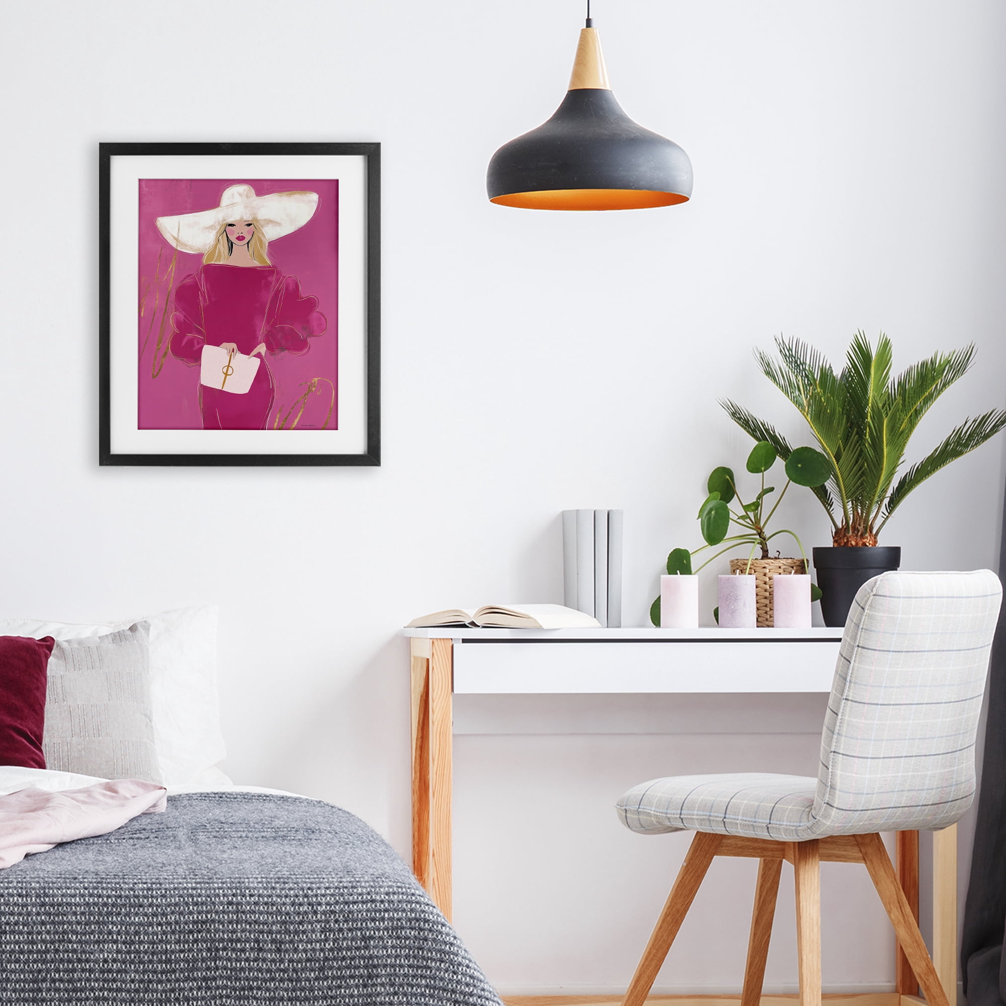 Stupell Industries Lady In Pink with Hat Black Framed Print Under Glass, design by Svetlana Aleynikova