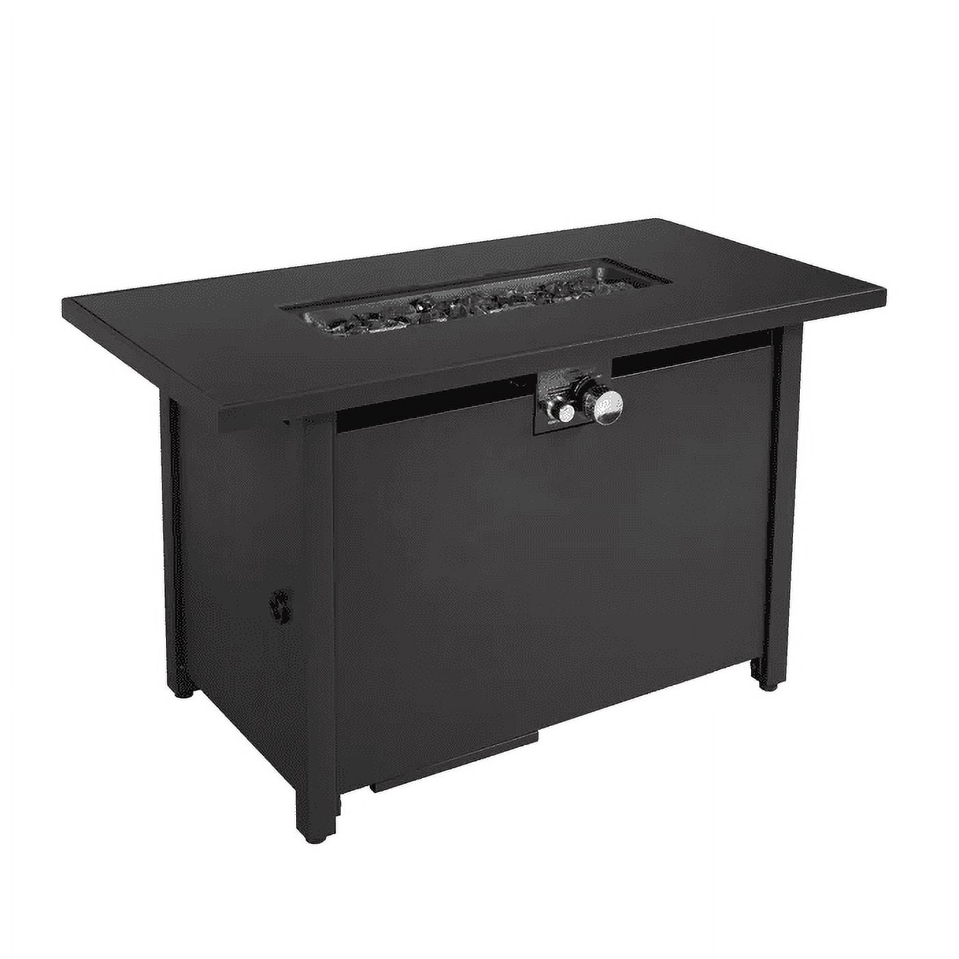 E-Western 25-Inch Steel Outdoor Fire Pit Table with Lid, Modern Design, Rust-Resistant Steel Base, Stainless Steel Top, Lava Rocks, Side Door for Gas Access, Includes Cover