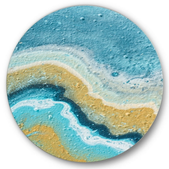 Designart 'Abstract Composition In Blue and Yellow VI' Modern Circle Metal Wall Art 36x36 - Disc of 36