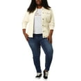 thumbnail image 2 of MODA NOVA Juniors Plus Size Long Sleeve Button Down Jean Denim Jacket with Pockets 5X Light Beige, 2 of 7