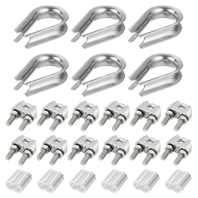 Unique Bargains M10 Wire Rope Accessory Set for 3/8' Dia, 12Pcs Cable Clip Clamp 6Pcs Thimble Rigging 6Pcs Crimping Loop Sleeve
