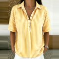 thumbnail image 2 of Womens Cotton Linen Gauze Tops Summer Button Down V Neck Half Sleeve Shirts Dressy Casual Clothes Striped Blouses Loose Boho Blouses Collared Fitted Tops Summer Business Outfits Linen Tunic Tops, 2 of 8