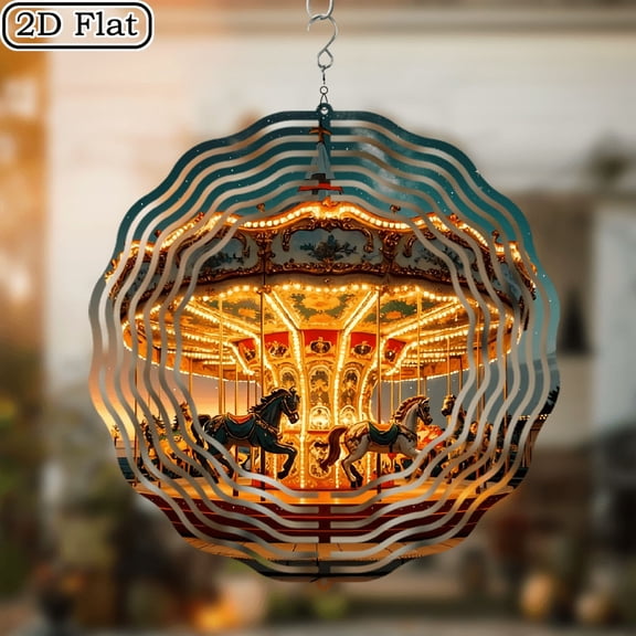 3D , Dazzling Carousel Against Starry Sky, 25cm10in 25cm10in with Rotating Hooks, 360° DIY Creative Wind Spinner Set for All Seasons Styles, Extra Large Wind Spinners, Wind Spinners Extra La