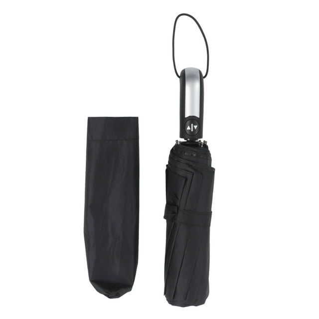 Paraguas automático, resistente al viento, con agarre cómodo, portátil y plegable, ideal para lluvia y sol, color negro.
