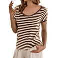 thumbnail image 2 of TODOZO Striped Tshirt Women Workout Shirts Women T Shirts for Women Women's Round Neck Loose Large Size Striped T Shirt Khaki 5Xl, 2 of 8