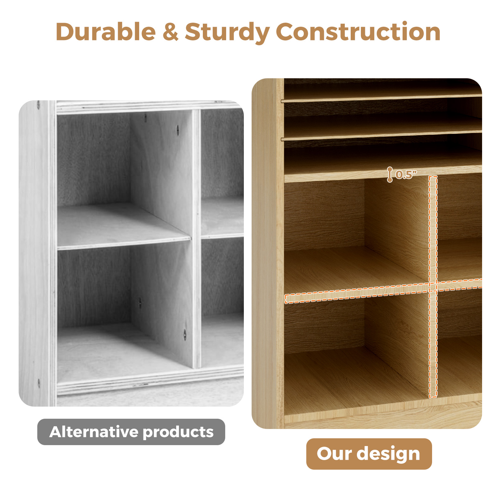 Advwin Wooden Classroom Storage Cabinet with Adjustable Shelves, 10 Cubbies, Removable Dividers & Anti-Tip Kit, Toy Storage Bookshelf for Preschool, Daycare, Home School