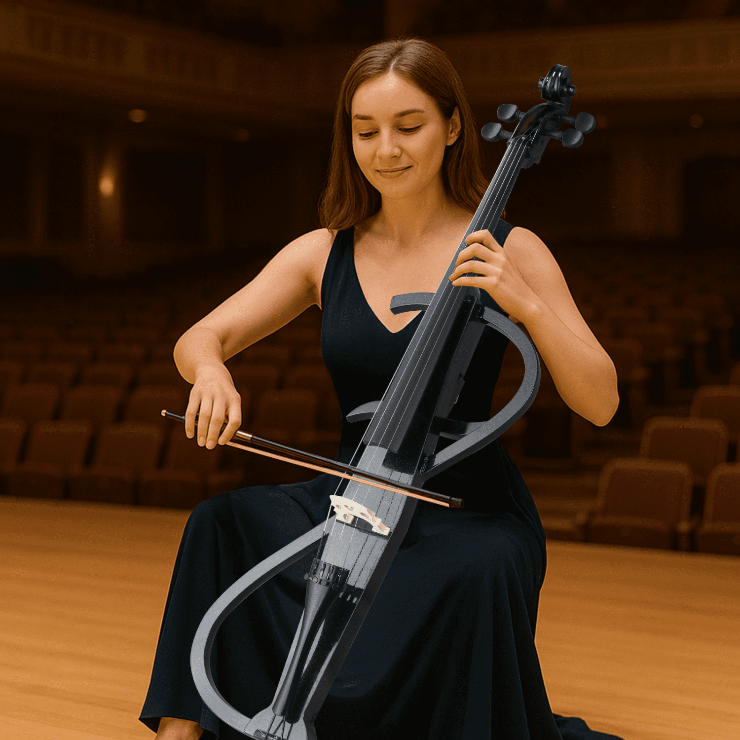 Hassch 4/4 Electric Cello with Case and Headphones, Electric Cello Kit with Bow, Rosin and Connecting Cable, Musical Instrument for Beginners, Black