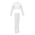 thumbnail image 2 of YiZYiF Kids Girls Sports Set Long Sleeve Crop Top with Sparkly Rhinestones Leggings Gymnastics Suit Tracksuit B White 16, 2 of 6